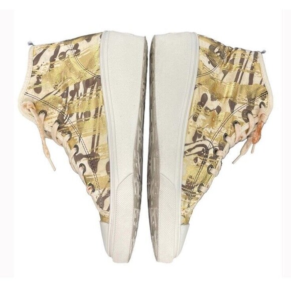 Desigual Elefante Canvas Wedge Sneakers Metalic Print Gold Fun Artsy Street 7.5 - Picture 5 of 13